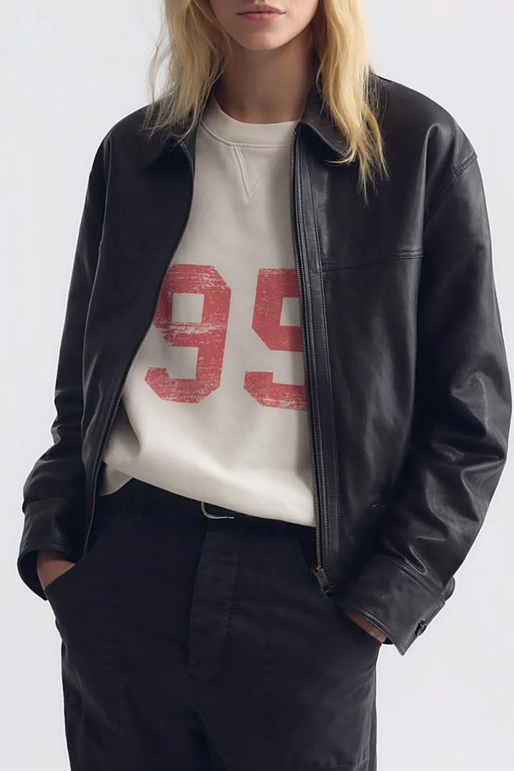 Aime Leather Bomber Jacket in Black