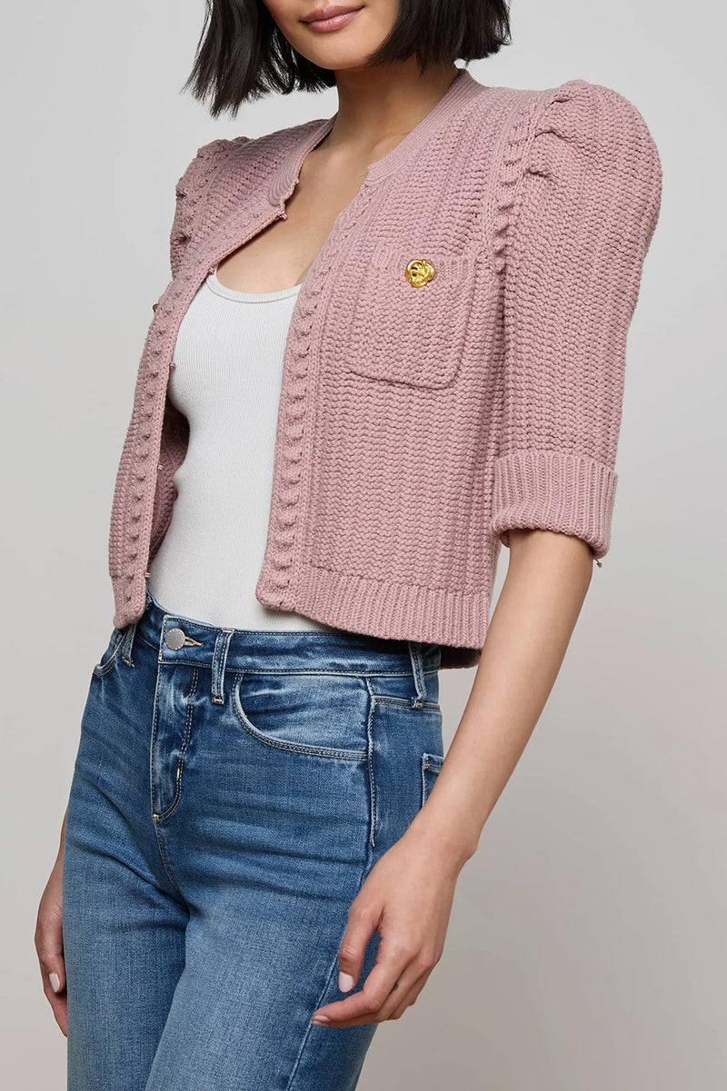Delilah Cropped Cardigan in Light Mauve Gold