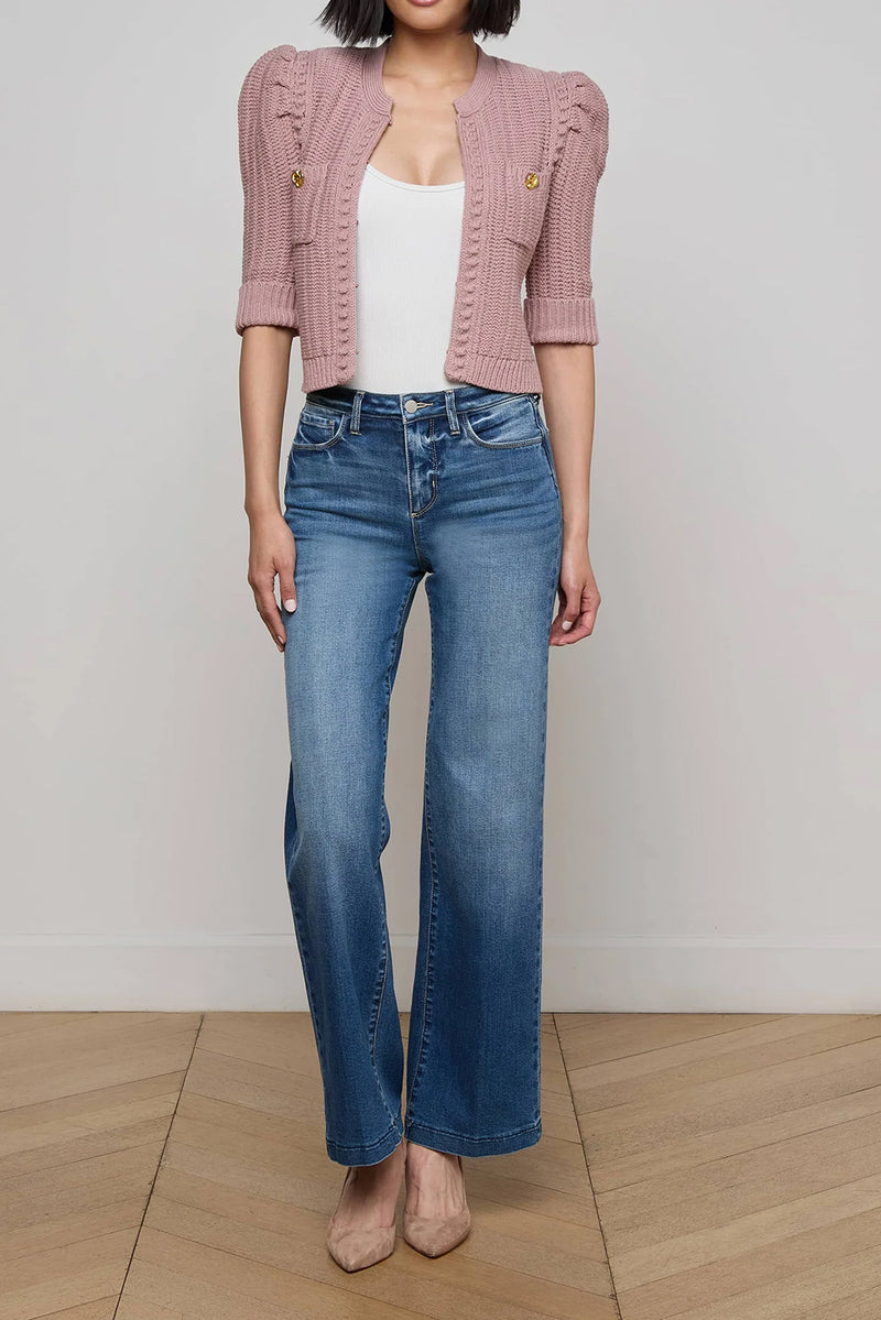 Delilah Cropped Cardigan in Light Mauve Gold