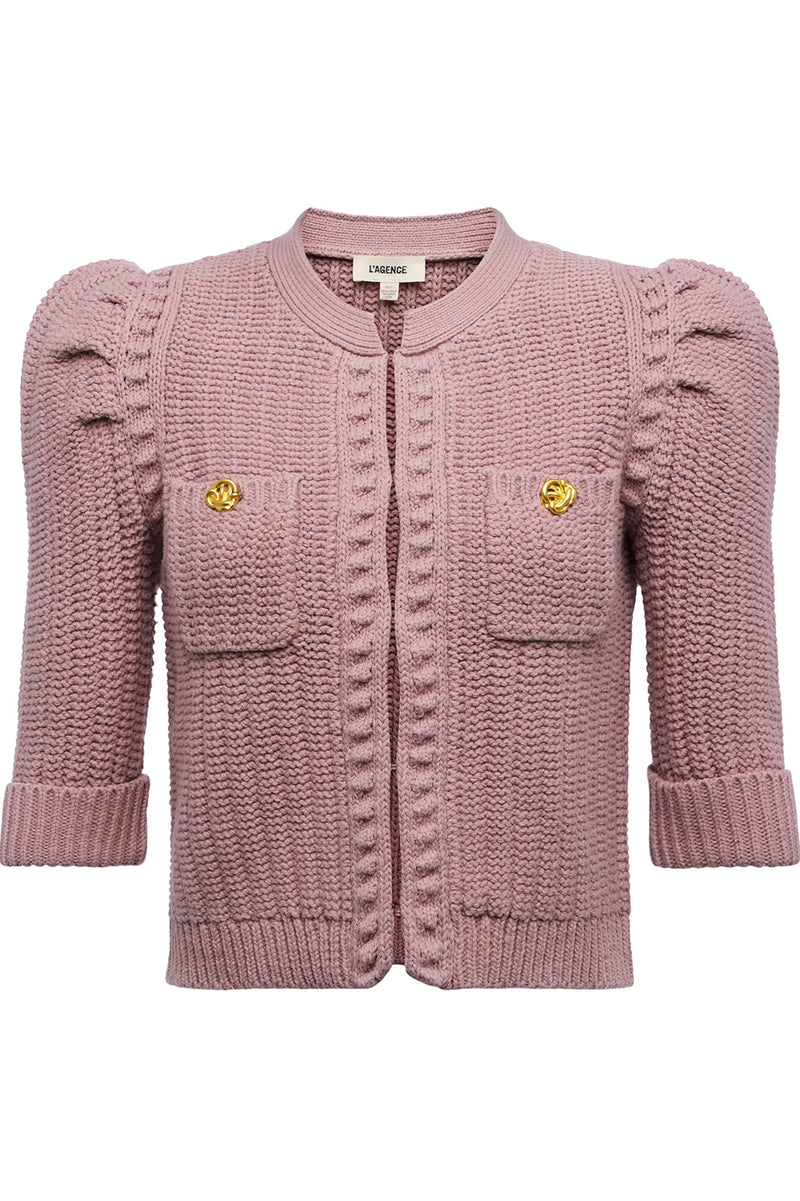 Delilah Cropped Cardigan in Light Mauve Gold