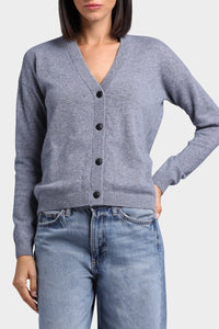 Cashmere 12 Gauge V-Neck Cardigan in Grey Shadow