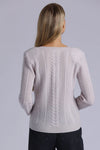 Cashmere Novelty Cable V Neck in Fog