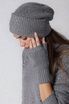 Cotton Cashmere Rhinestone Shaker Beanie Hat in Grey Shadow