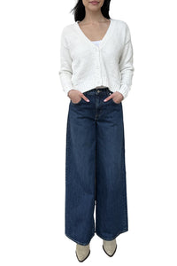 Solid Cropped V Neck Cardigan in White