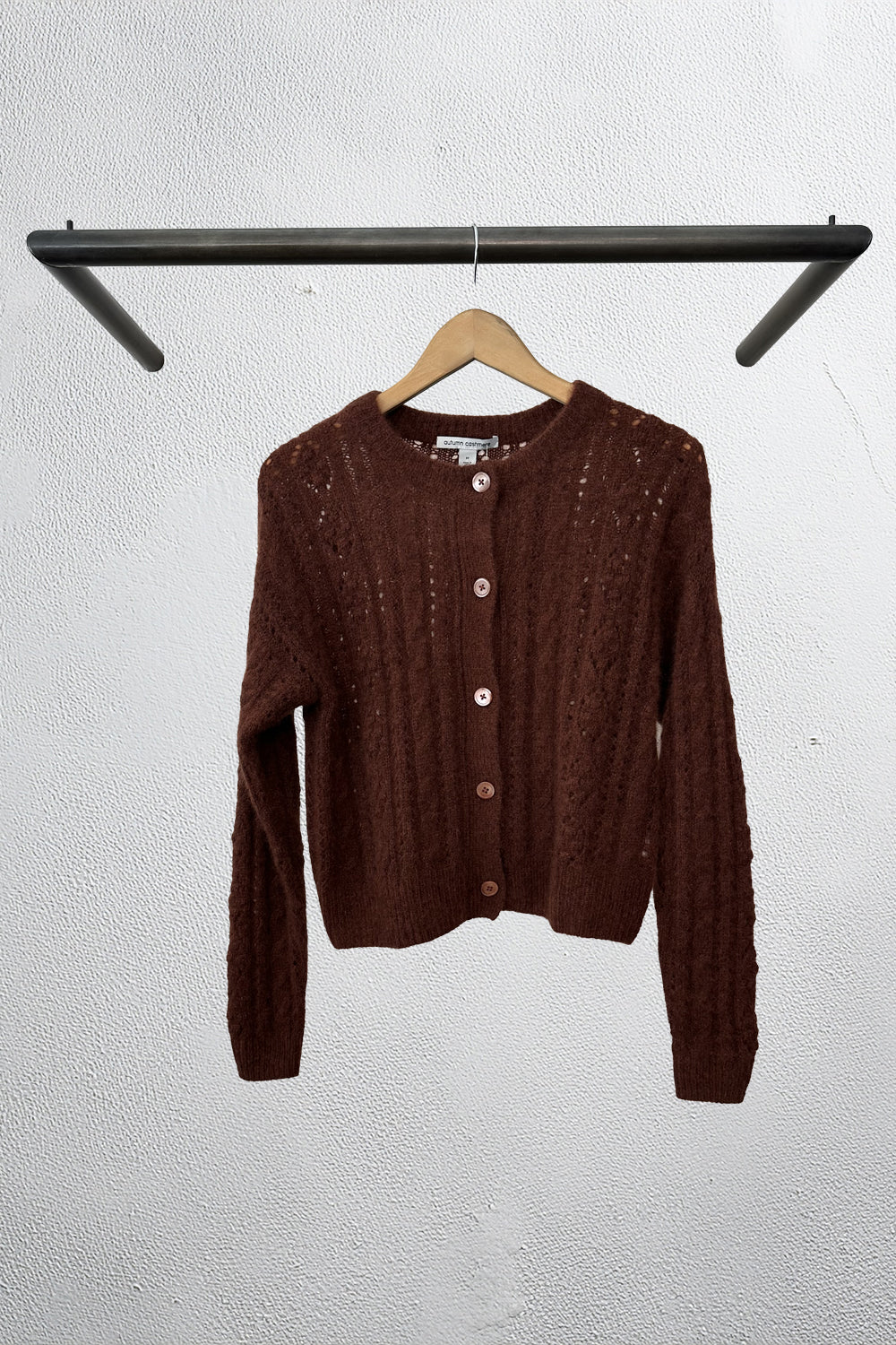 Pointelle Crew Neck Cardigan in Copper