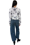 Floral Printed Cable & Pointelle Crew in Chalk Combo