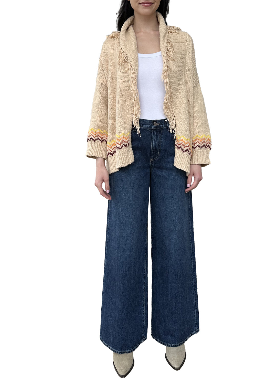 Sunrise Fringed Shawl Collar Throw in Crème Brulee Combo – Krista