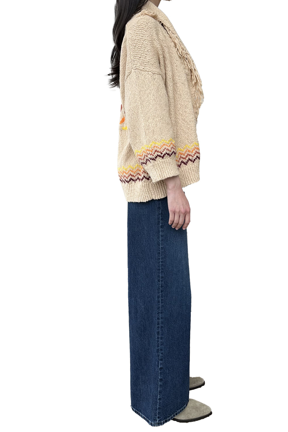 Sunrise Fringed Shawl Collar Throw in Crème Brulee Combo – Krista