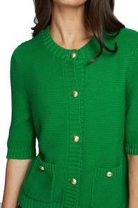 Button Elbow Sleeve Jacket with Pockets in Clover