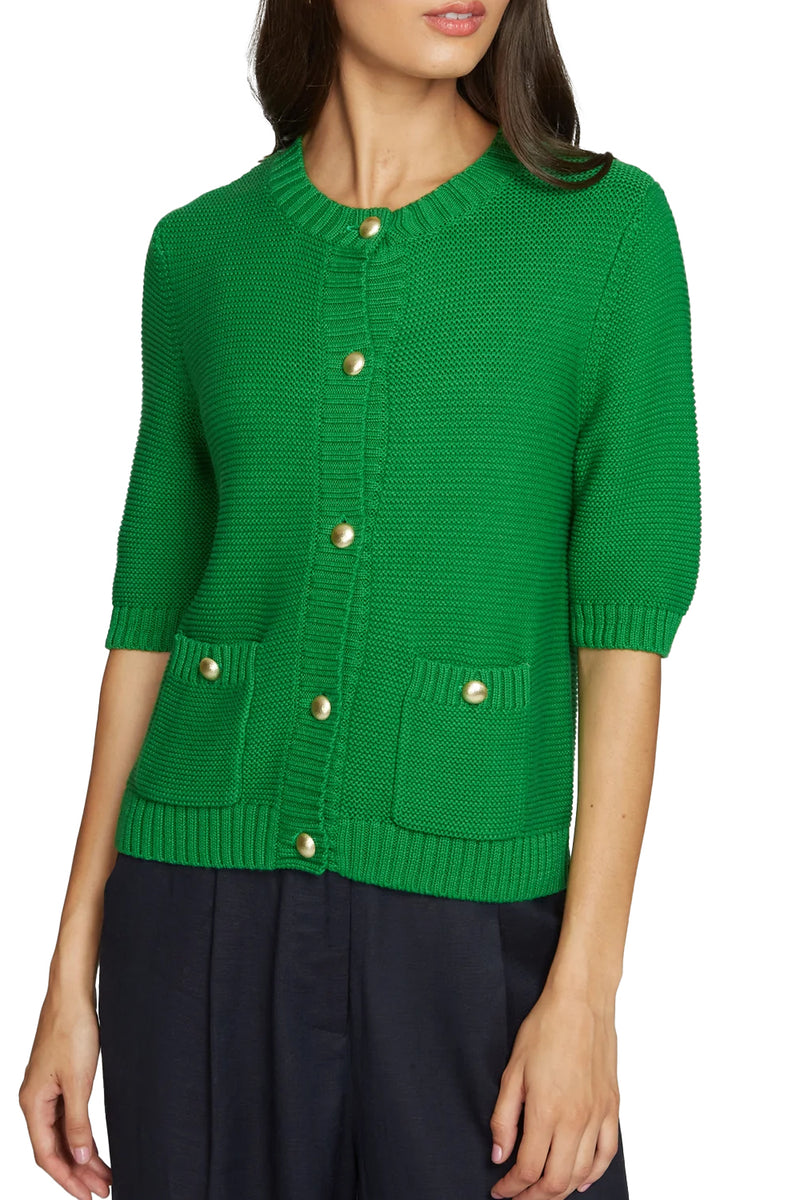 Button Elbow Sleeve Jacket with Pockets in Clover
