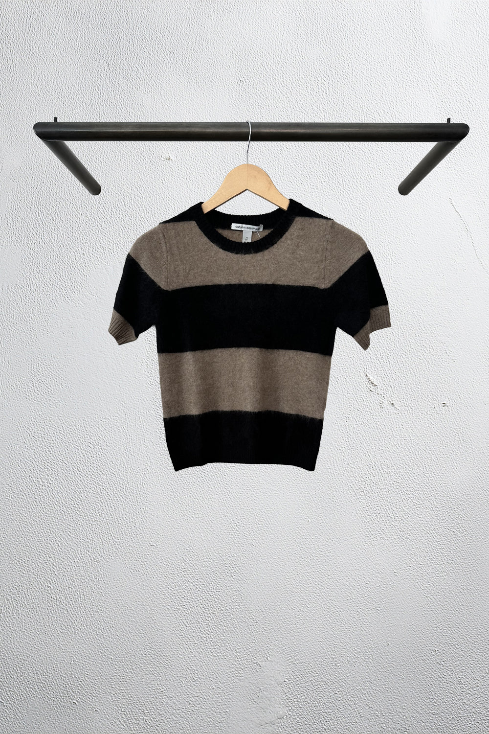 Rugby Striped Cropped Short Sleeve Crew in Black Toast