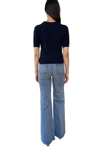 Cropped Short Sleeve Crew in Navy