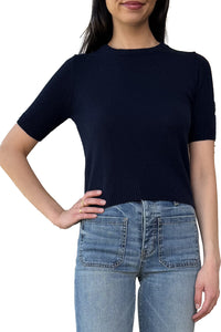 Cropped Short Sleeve Crew in Navy