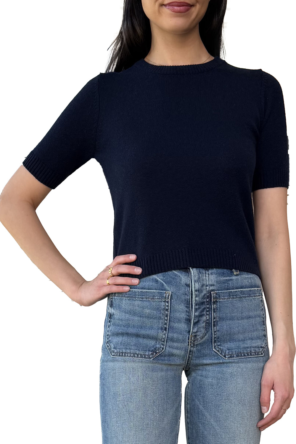 Cropped Short Sleeve Crew in Navy