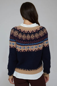 Chunky Fair Isle Crew in Navy Combo