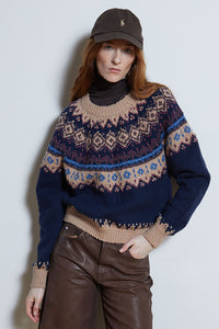 Chunky Fair Isle Crew in Navy Combo