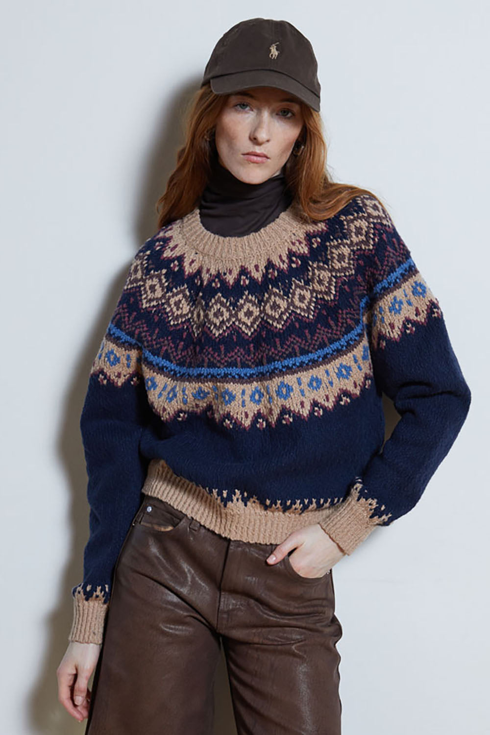 Chunky Fair Isle Crew in Navy Combo