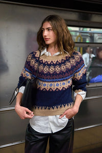 Chunky Fair Isle Crew in Navy Combo