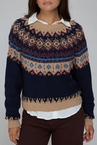 Chunky Fair Isle Crew in Navy Combo