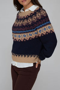 Chunky Fair Isle Crew in Navy Combo