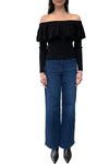 Rib Off Shoulder Ruffle Top in Black
