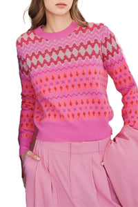 Fairisle Crew in Pink Combo