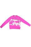 Snowscape with Skiers Sweater in Rasberry Combo