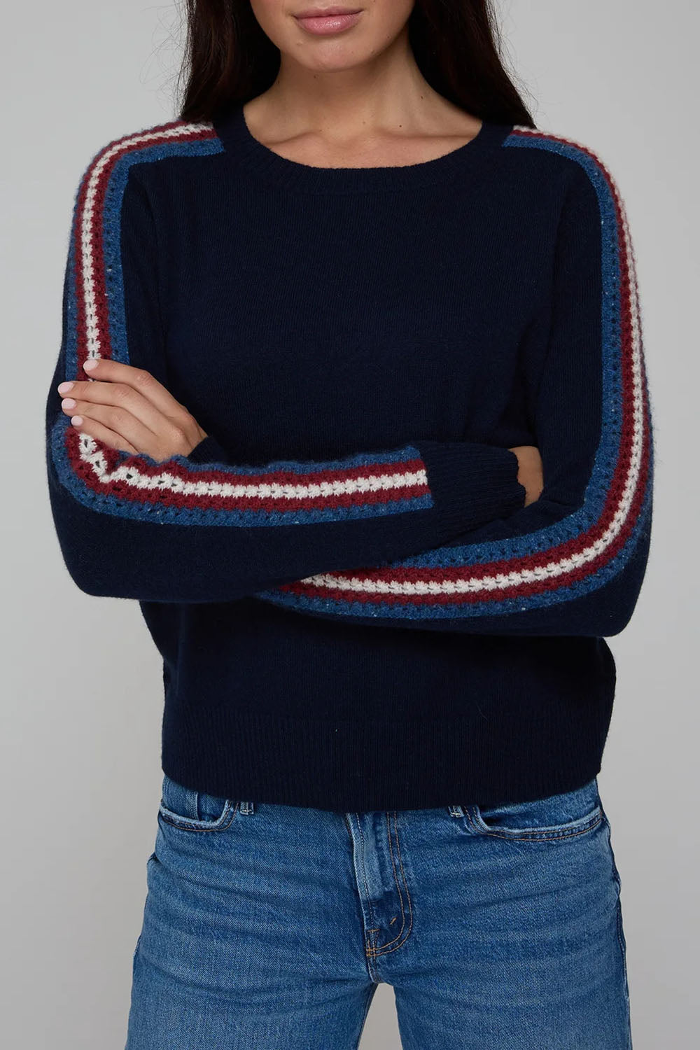 Jersey Crew with Chunky Racing Stripes in Navy Combo