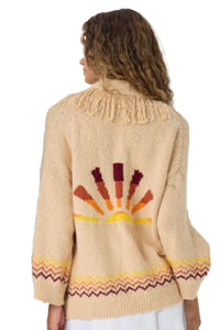 Sunrise Fringed Shawl Collar Throw in Crème Brulee Combo