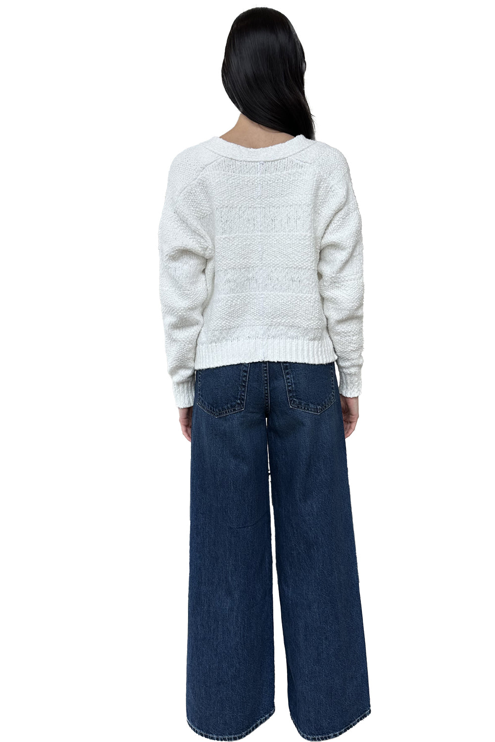 Solid Cropped V Neck Cardigan in White