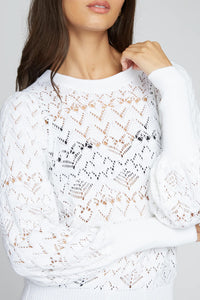 Pointelle Juliette Sleeve Crew in Bleach White