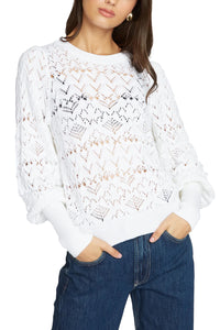 Pointelle Juliette Sleeve Crew in Bleach White