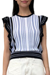 Striped Texture Stitch Crew with Ruffles in Navy Blue Combo