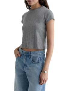 Sadie Pointelle Crew in Heather Grey