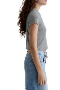 Sadie Pointelle Crew in Heather Grey