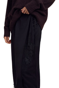 Bree Satin and Lace Midi Skirt in Black