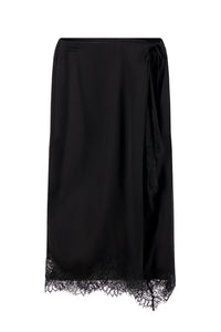 Bree Satin and Lace Midi Skirt in Black
