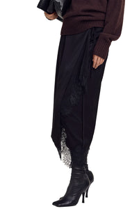 Bree Satin and Lace Midi Skirt in Black