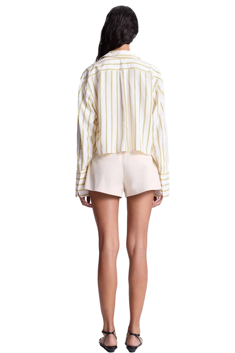 Maude Cropped Silk Shirt in Canary
