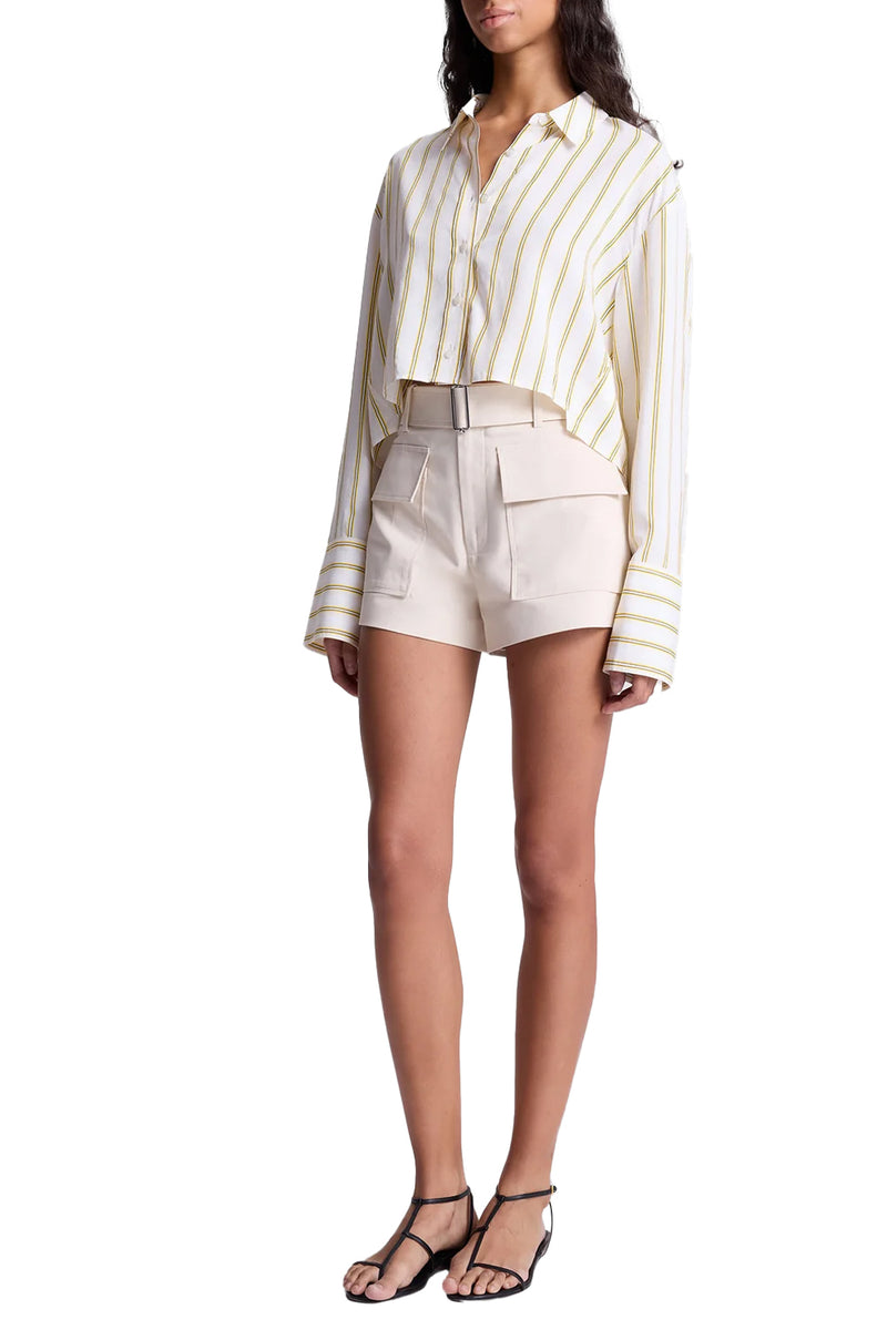 Maude Cropped Silk Shirt in Canary