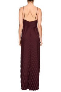 Genevieve Pleated Satin Gown in Pinot Red