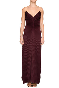Genevieve Pleated Satin Gown in Pinot Red
