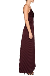 Genevieve Pleated Satin Gown in Pinot Red