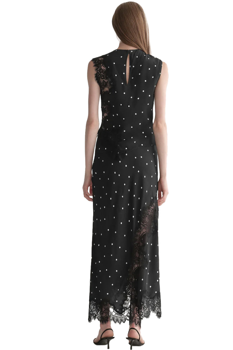 Gracie Polka Dot Crepe and Lace Top in Black Cream