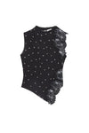 Gracie Polka Dot Crepe and Lace Top in Black Cream