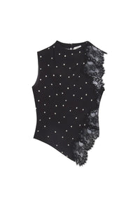 Gracie Polka Dot Crepe and Lace Top in Black Cream