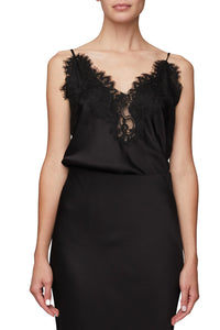 Lennon Satin and Lace Camisole Top in Black