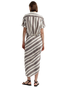Leonore Short Sleeve Striped Linen Shirt in Panna Multi