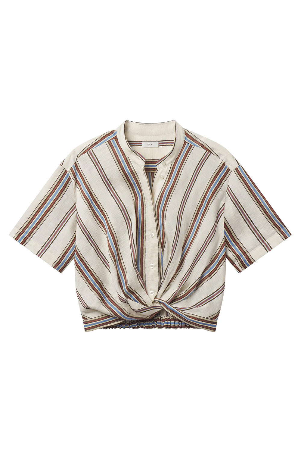 Leonore Short Sleeve Striped Linen Shirt in Panna Multi