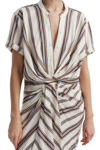 Leonore Short Sleeve Striped Linen Shirt in Panna Multi